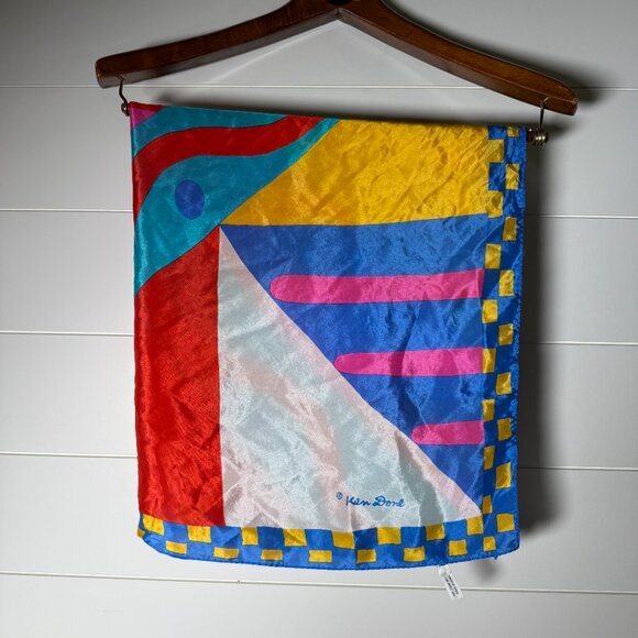 Ken Done 100% Silk Scarf 29" approx. Square Multicolor VIntage - Picture 5 of 10